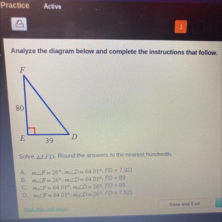 Analyze the diagram below and complete the instructions that follow.Solve triangle-example-1