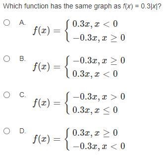 Which function has the same graph as f(x) = 0.3|x|?-example-1