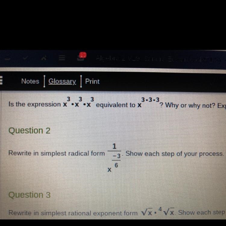 Rewrite in simplest radical form 1/-3/x6. Show each step of your process.-example-1