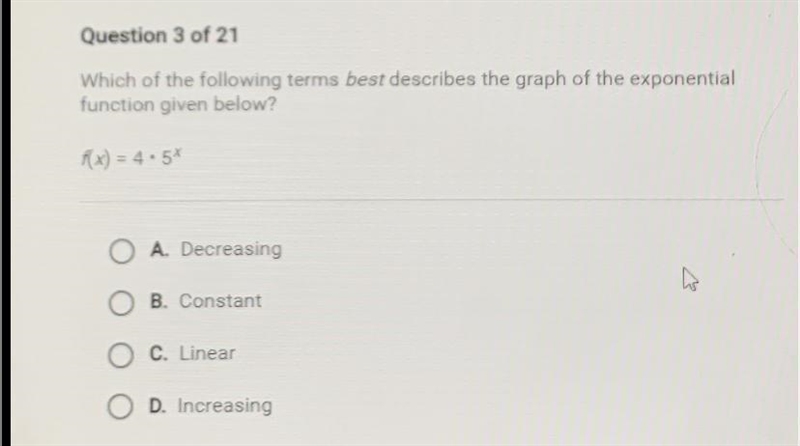 Which of the following terms best describes the graph of the exponentialfunction given-example-1