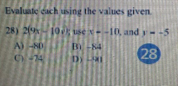 Exaluale each using the value given28) 2191 - 10v): se r--10, and 1= -5UND28-example-1