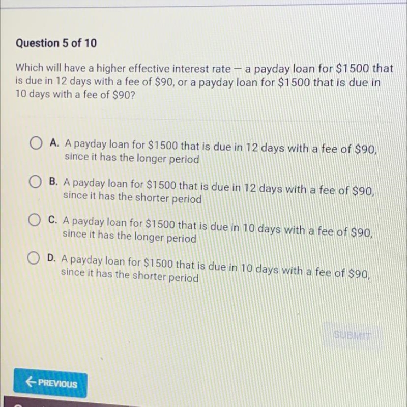 Which will have a higher effective interest rate - a payday loan for $1500 thatis-example-1