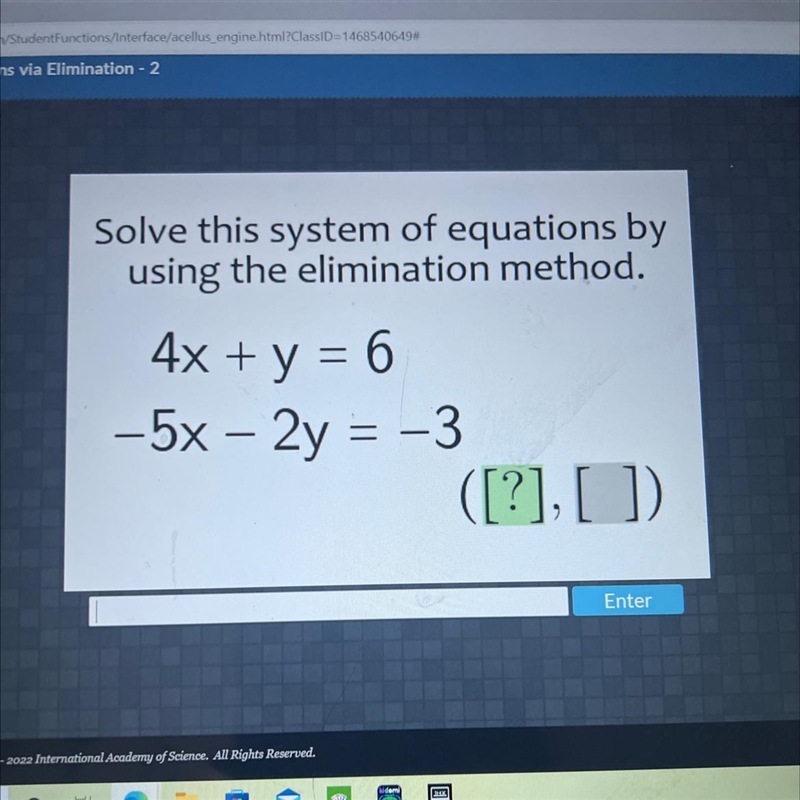 Solve this system of equations byusing the elimination method.-4x + y = 6–5x - 2y-example-1