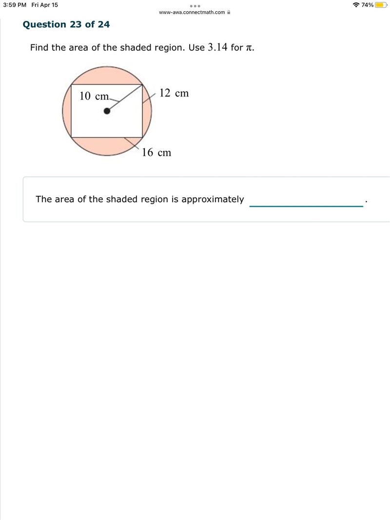 Find the area of the shaded region. Use 3.14 for π.-example-1