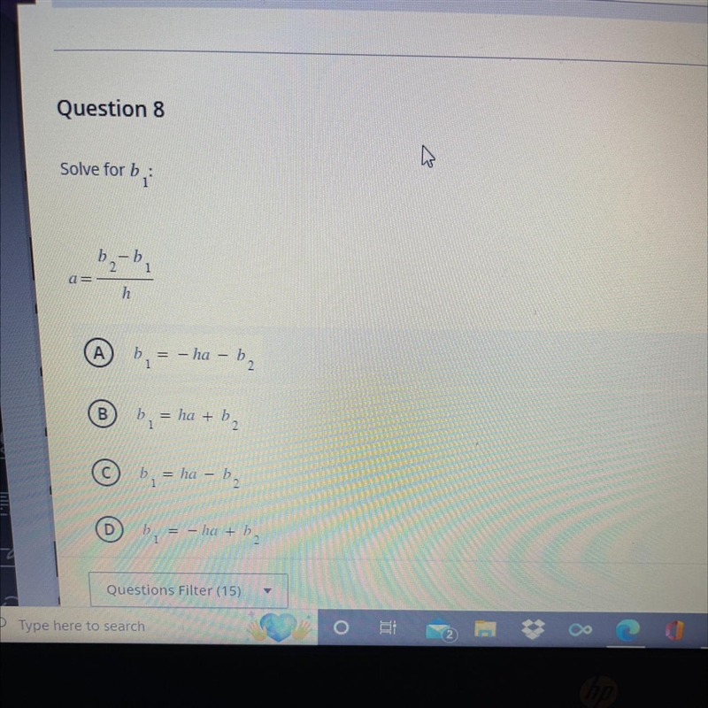 Question 8 Solve for b: (1 b-b 2 h 1 ▷m-example-1