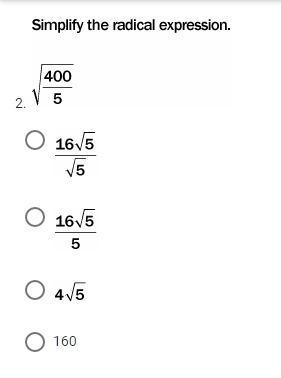 Simplify the radical expression. √(400/5)-example-1