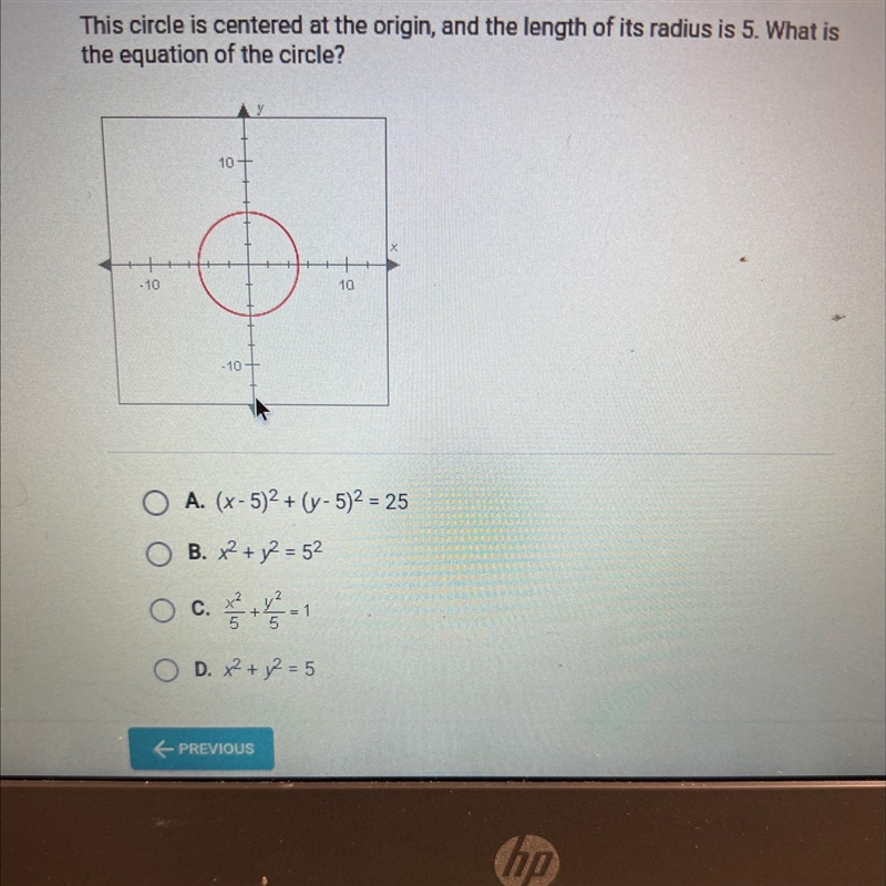 Question 19 of 25This circle is centered at the origin, and the length of its radius-example-1