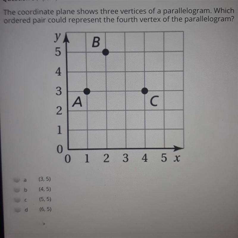 Which ordered pair could represent the fourth vertex of the parallelogram?-example-1