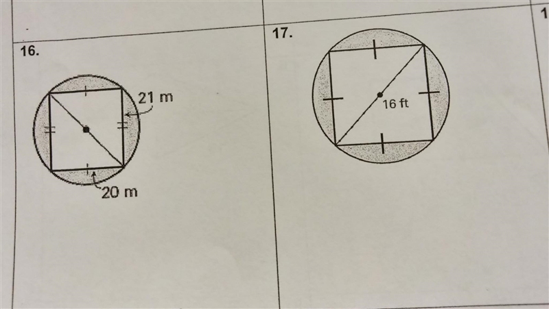 NO LINKS!!! Find the area of the shaded figure shown. Part 3.#16 & 17. Show work-example-1