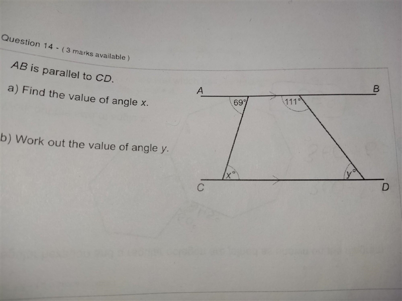 A)find the value of angle x b) work out the value of angle y​-example-1