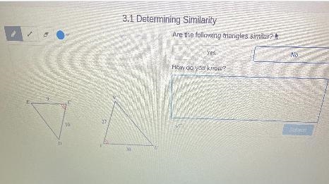 I SEEN HELP ASAP. are these following triangles similar? Yes or no and explain-example-1