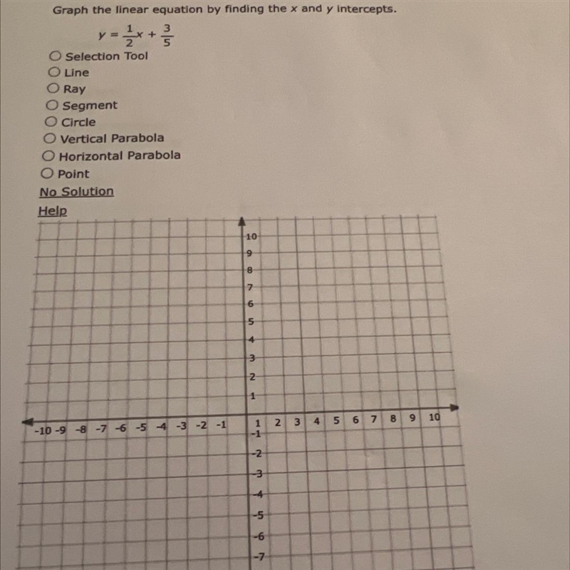 Graph the linear equation by finding the x and y intercepts-example-1