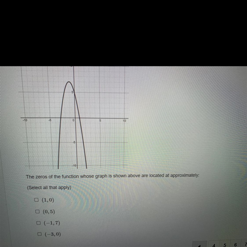 The zeros of the function whose graph is shown above are located at approximately-example-1