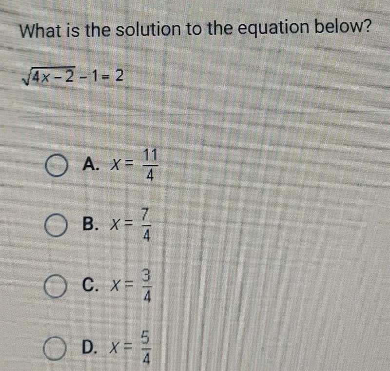 What is the solution to the equation below? 4x - 2 - 1= 2-example-1