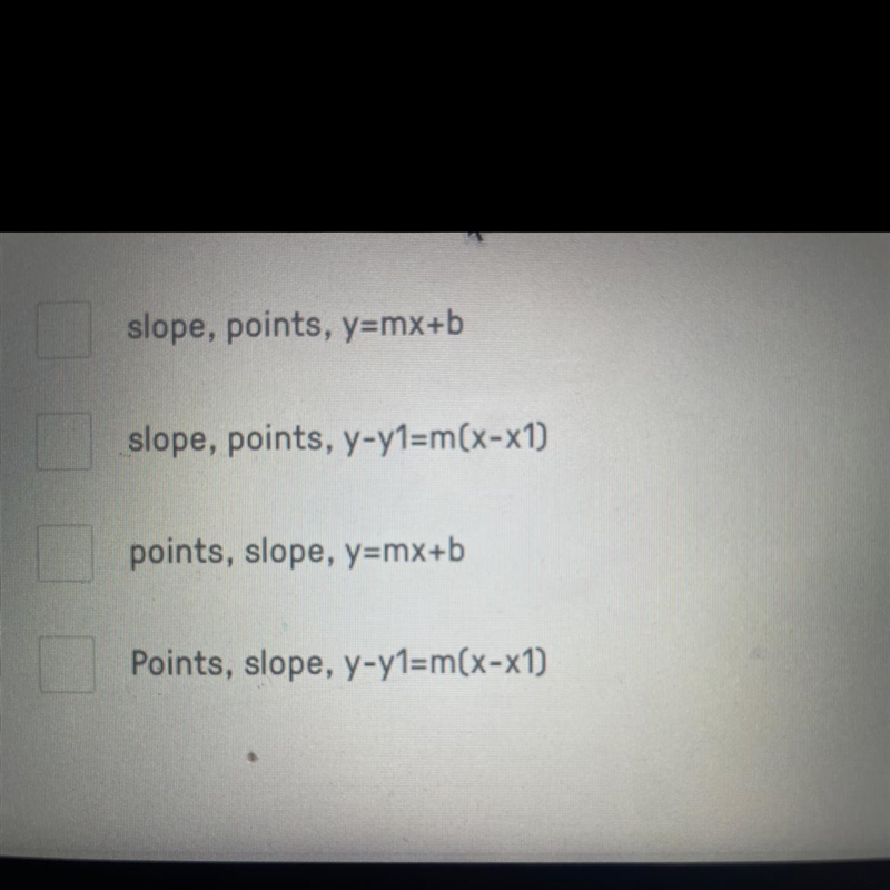 When finding point slope form, it is important to find the from the two points first-example-1