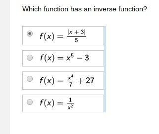 which function has an inverse function?/=means the _ of a fraction like 4_5F(X)= [x-example-1