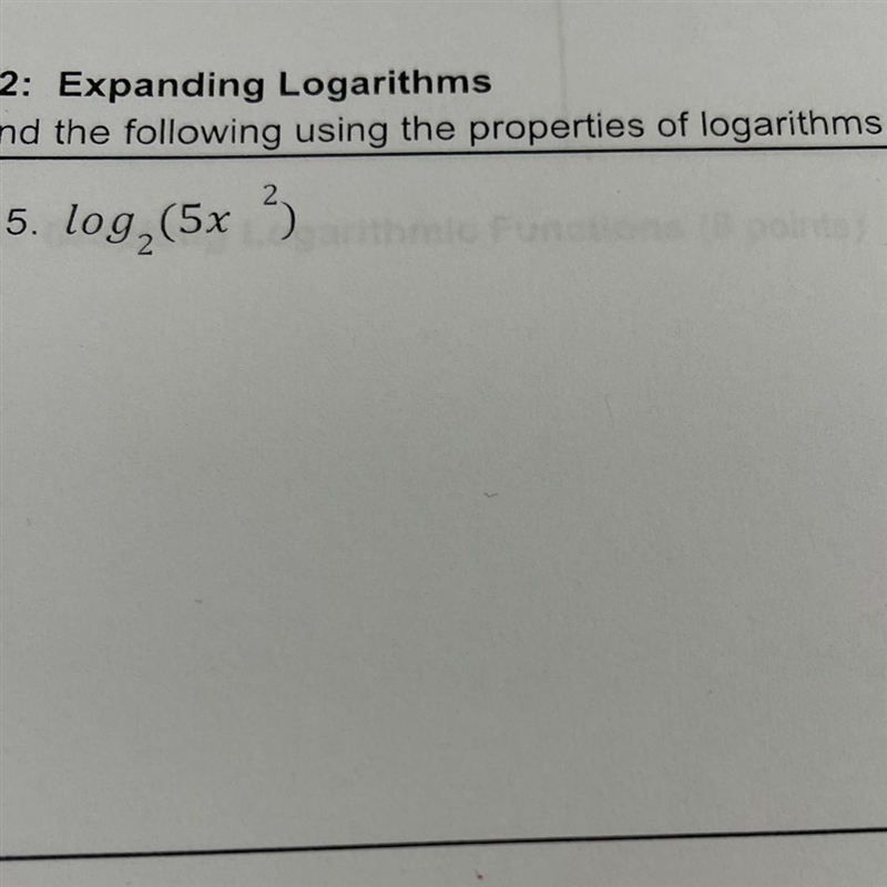 Exapnd the following using the properties of logarithms simplify when possible Solve-example-1