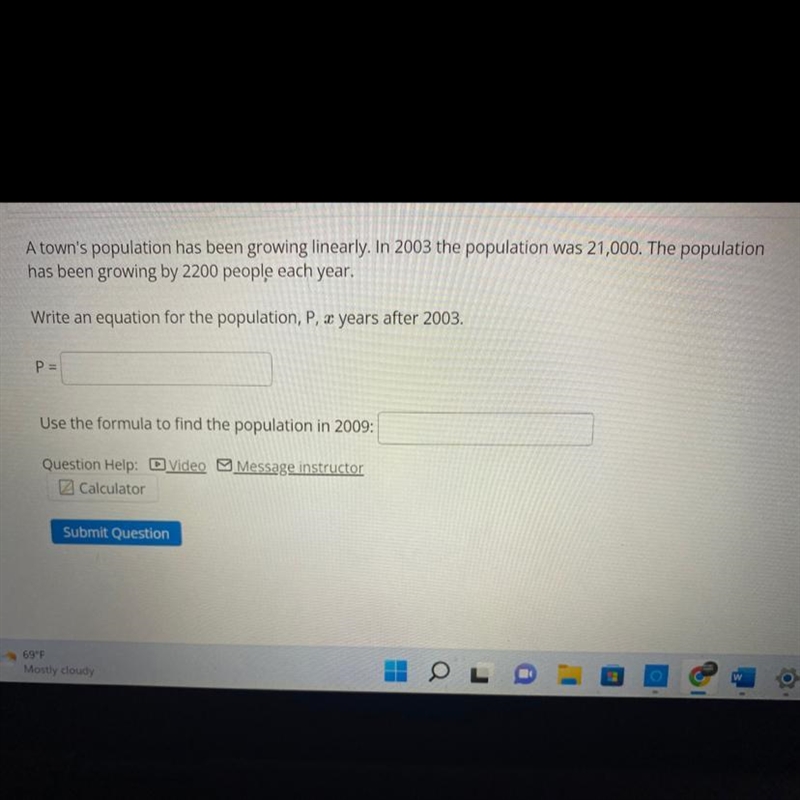 A town's population has been growing linearlyIn 2003 the population was 21, 000 . The-example-1