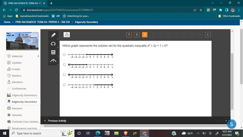 Which graph represents the solution set for the quadratic inequality x2 + 2x + 1 &gt-example-1