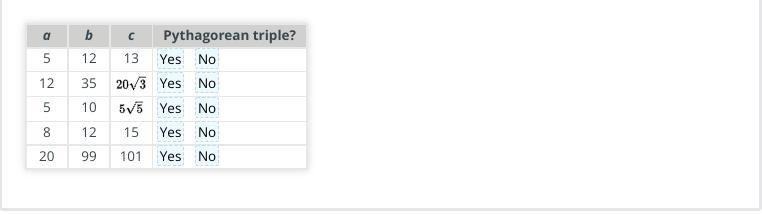 Determine if each set of numbers can be the lengths of the sides of a right triangle-example-1