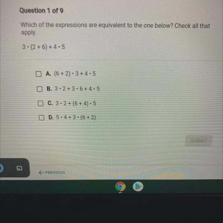 Which of the expressions are equivalent to the one below? Check all thatapply.3. (2 + 6) + 4.5A-example-1