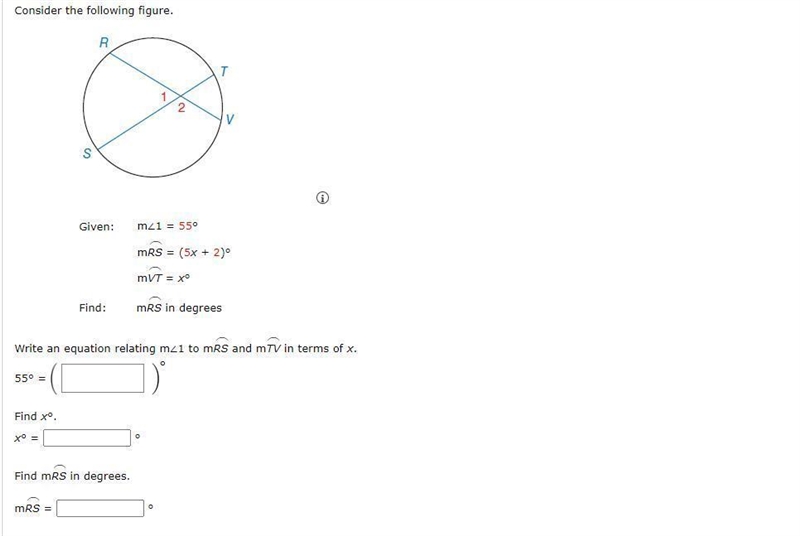 Consider the following figure.A circle, four points on the circle, two interior line-example-1