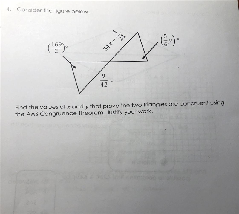 Find the values of X and Y that prove the two triangles are congruent using the AAS-example-1