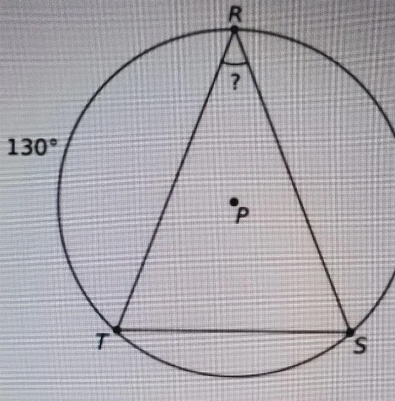 Isosceles triangle RST is inscribed in circle P. The measure of arc RT is 130°. What-example-1