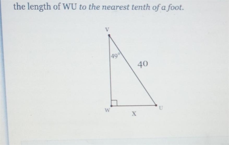 Help with homework please find the length of WU to the nearest foot-example-1