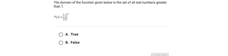 The domain of the function given below is the set of all real numbers greater than-example-1