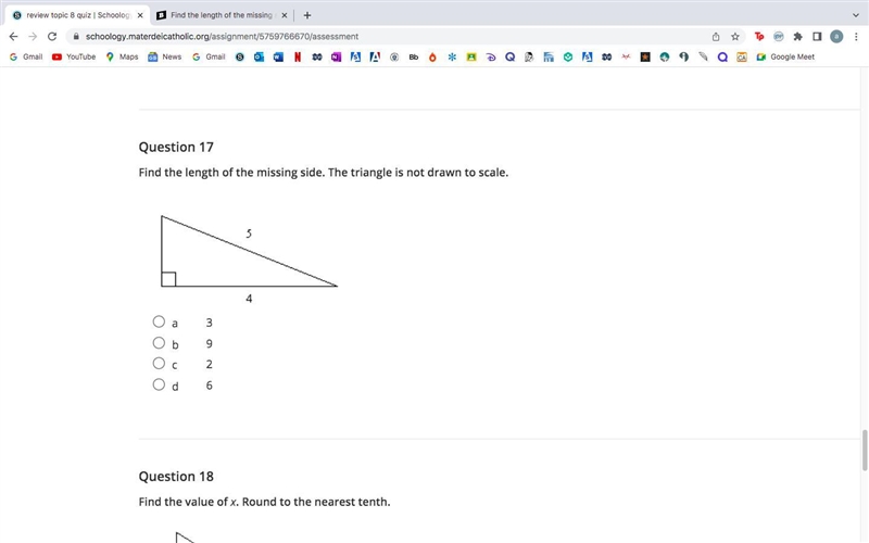 Find the length of the missing side. The triangle is not drawn to scale.-example-1