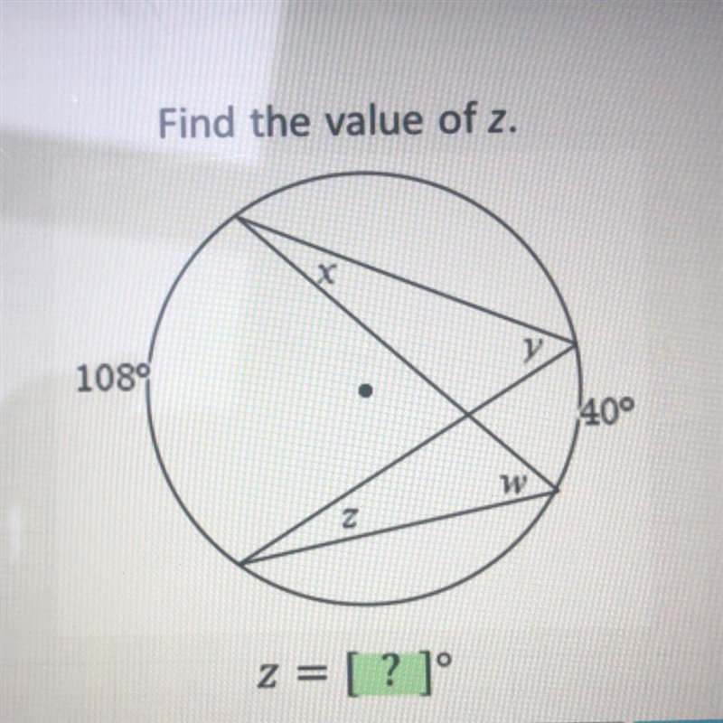 Find the value of z. x y 1089 400 w N z = [? ]°-example-1