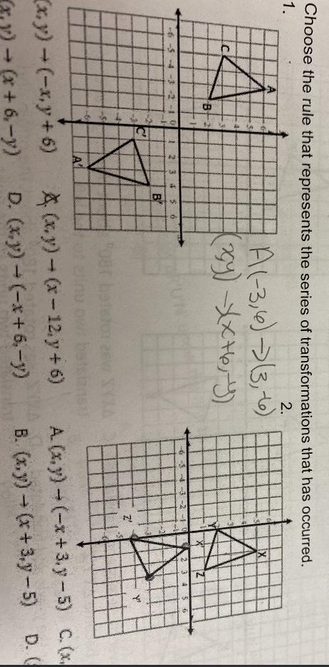 mations that has occurred.2.2A (x,y)-(-+3.y-5) C (x,y) - (x,y-5)B. (x,y) = (x+3y-5) D-example-2