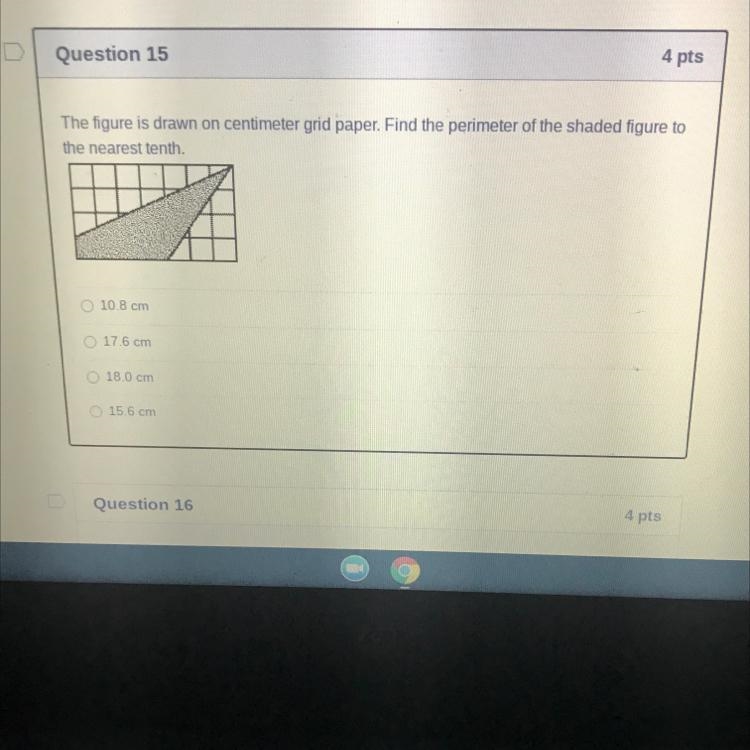 The figure is drawn on centimeter grid paper. Find the perimeter of the shaded figure-example-1