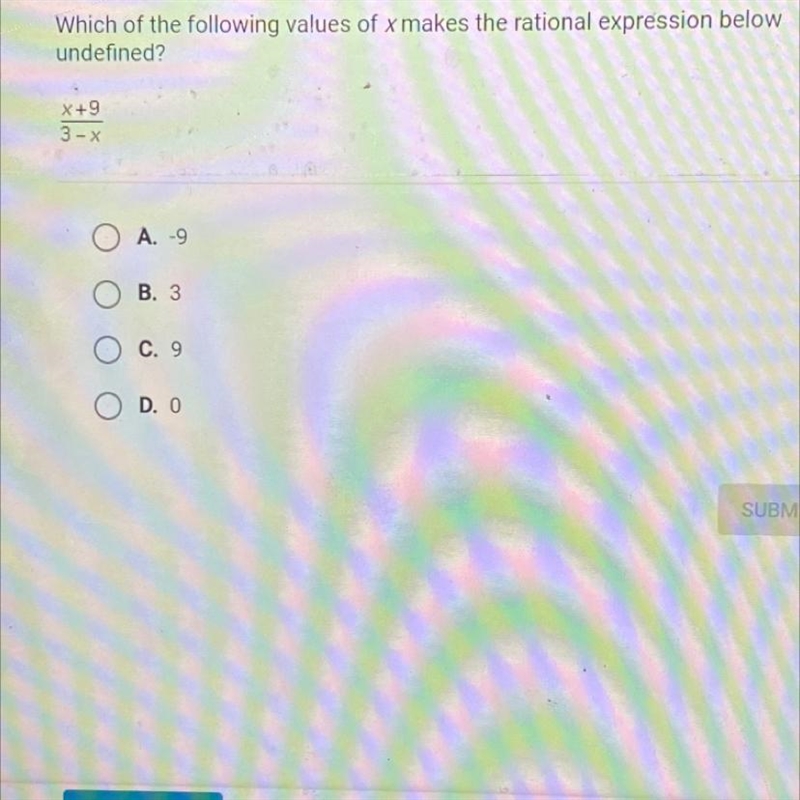 Which of the following values of x makes the rational expression below undefined? x-example-1