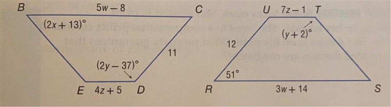 Polygon BCDE ≅ polygon RSTU. Find the value of X and the value of Y-example-1