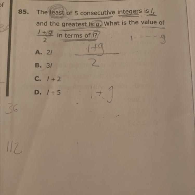 The least of 5 consecutive integers is l, and the greatest is g. What is the value-example-1