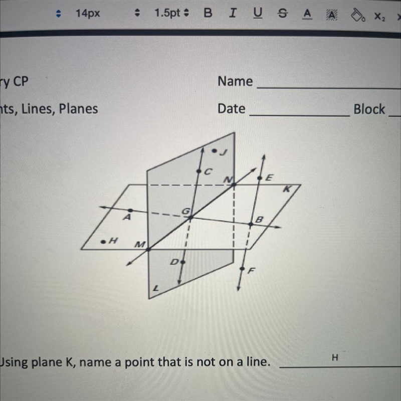 Name plane K using three noncollinear points.￼-example-1