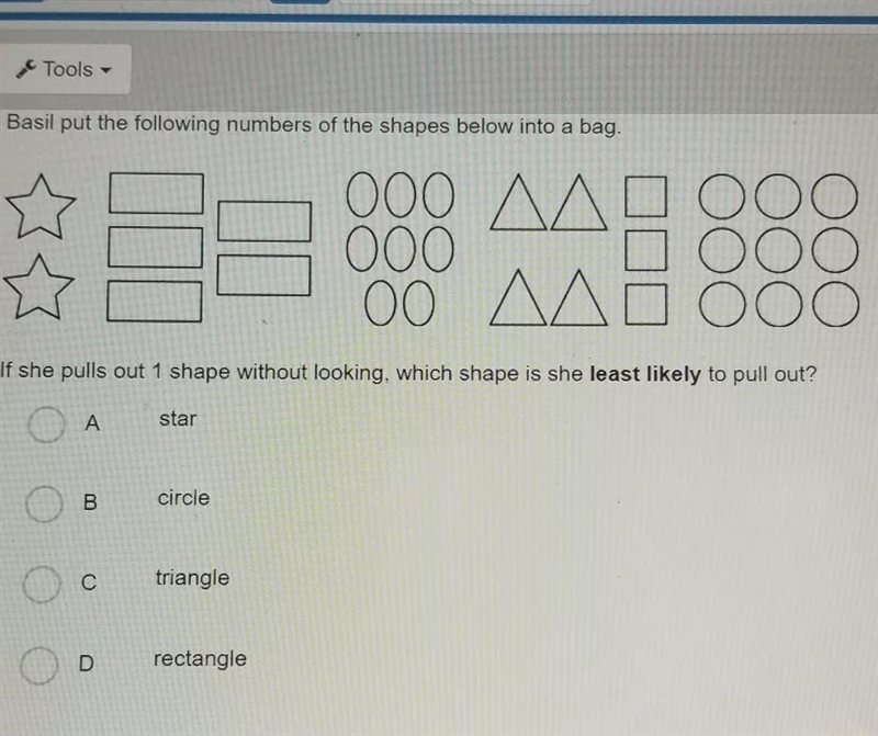 Basil put the following shapes in a bagif she pulls out 1 shape without looking, which-example-1