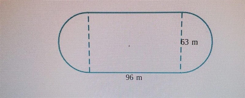 a training field is formed by a rectangle and two semicircles. the rectangle is 96 m-example-1