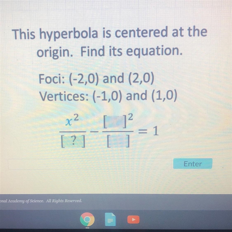 This hyperbola is centered at the origin. Find its equation.-example-1