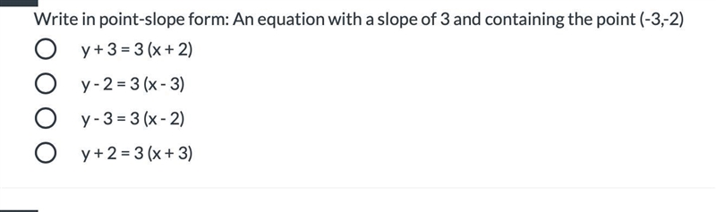 Write in point-slope form: An equation with a slope of 3 and containing the point-example-1