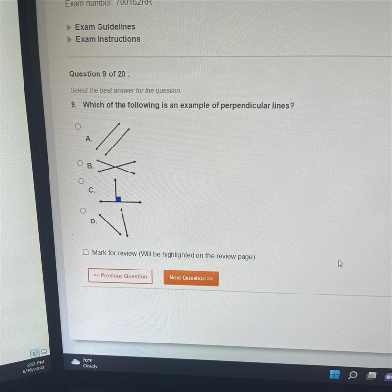 Which of the following is an example of perpendicular lines-example-1