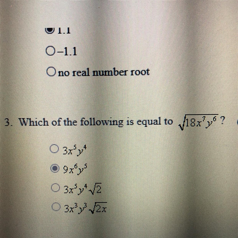 Question number 3: which of the following is equal to 18x*7 y*6?-example-1