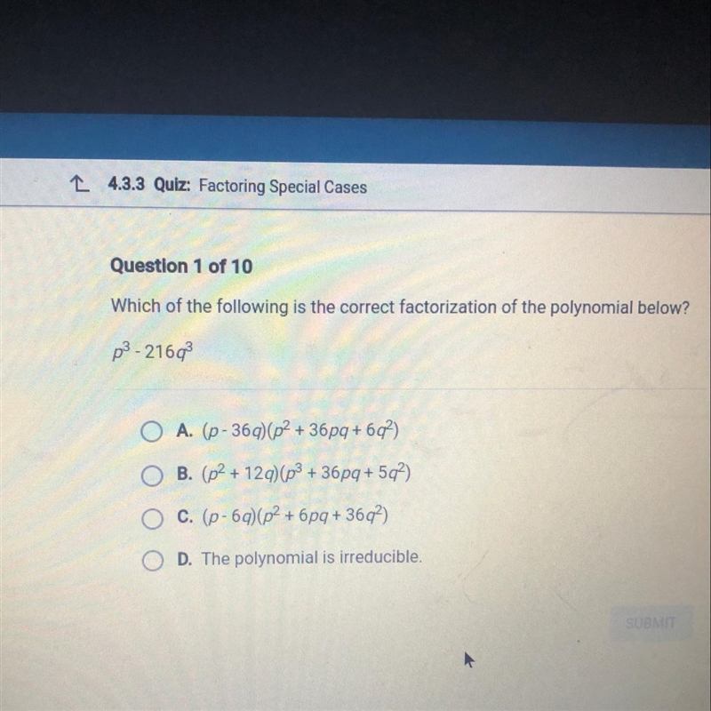 Which of the following is the correct factorization of the polynomial below?-example-1