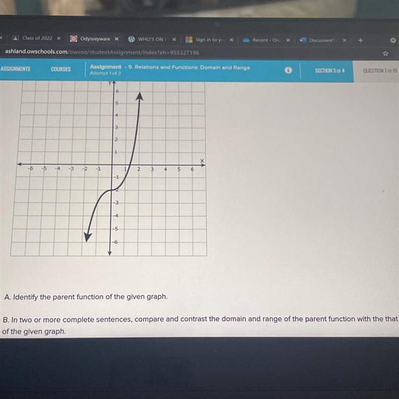 a. Identify the Parent function of the given graphB. Into a more complete sentences-example-1