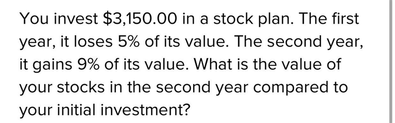 What is the difference between the value of your stocks at the end of the second year-example-1