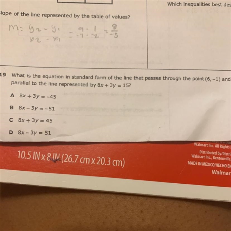 what is the equation in standard form of the line that passes through the point (6,-1) and-example-1