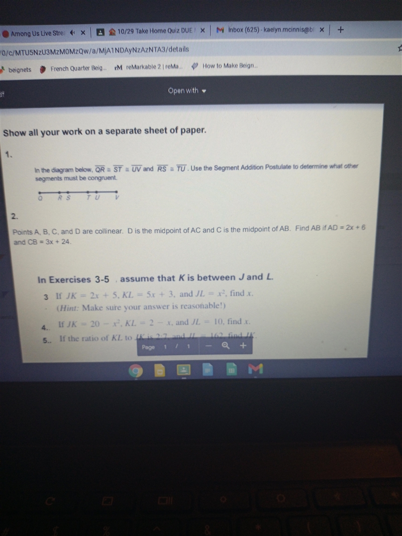 Points A, B, C, and D are collinear. D is the midpoint of AC and C is the midpoint-example-1