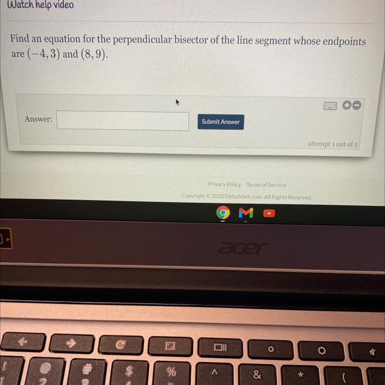 Find an equation for the perpendicular bisector of the line segment whose endpoints-example-1